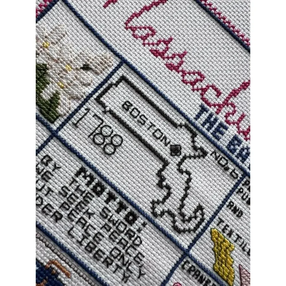 Vintage Massachusetts Cross Stitch Sampler | Bay State Needlework, 1986